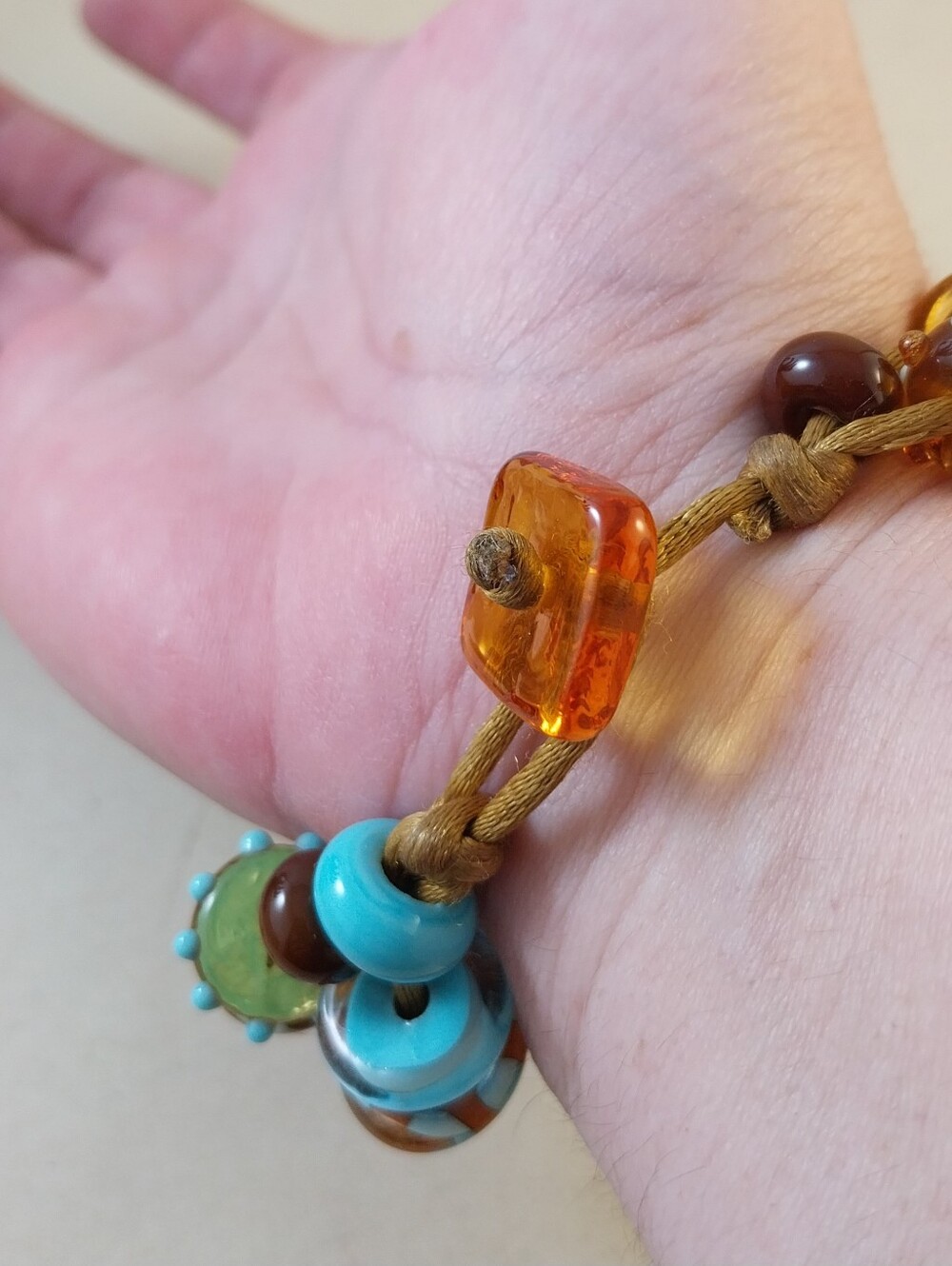 Vintage Lampwork Turquoise and Amber Glass Bead Bracelet - Picture 3 of 10
